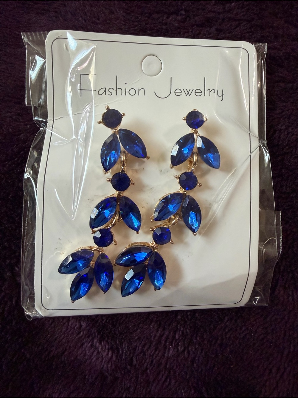 Costume Jewelry Royal Blue Crystal Cascade Drop Earrings siren Pisces fashion
